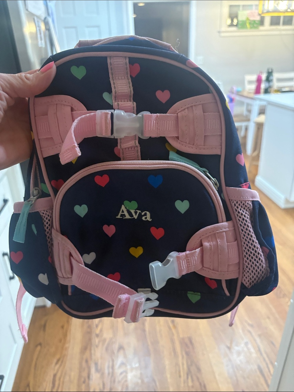 Pottery Barn Kids Navy Heart Backpack with Pink Trim